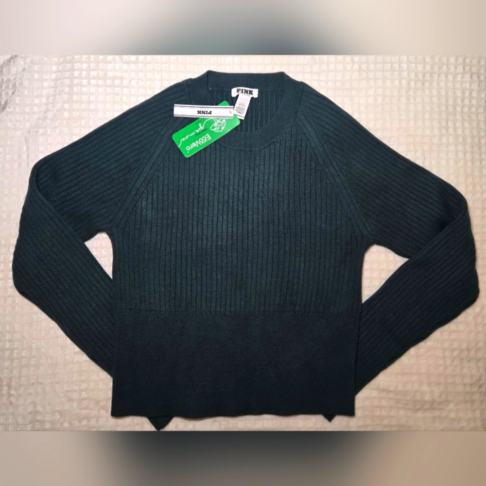 PINK by Victorias Secret Ribbed Knit Long Sleeve Top Size Large Teal/Green NWT